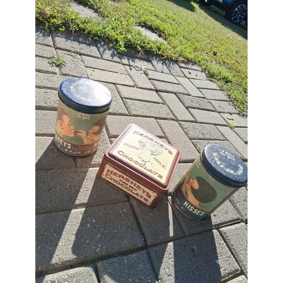 Hershey's Chocolate and 2 Kisses Canister Tins Vintage Collectors - Picture 1 of 4